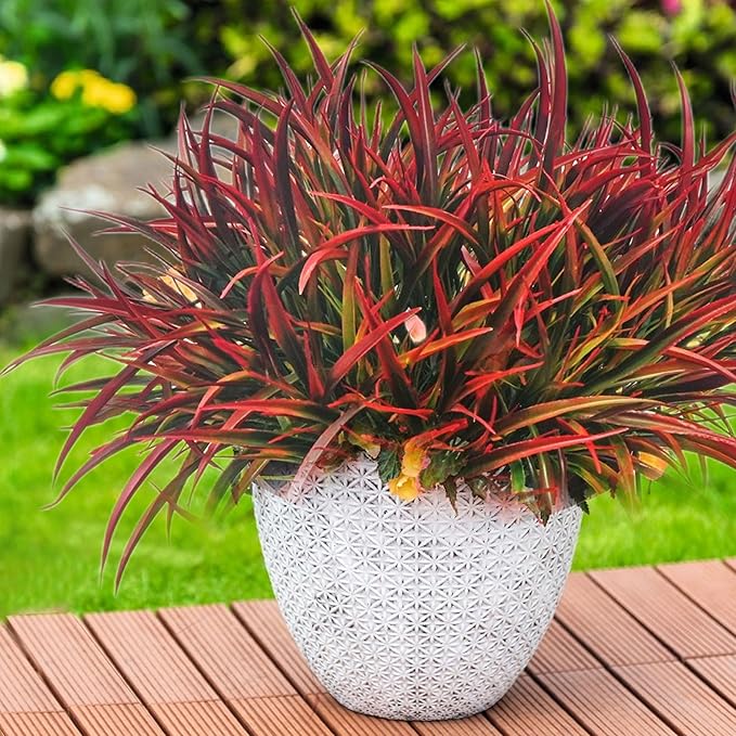 12 Bundles Fake Fall Outdoor Plants Artificial Grass Fall Stems Faux Plastic Fall Shrubs for Home Garden Pathway Window Box Front Porch Cemetery Fall Decor, Autumn Red
