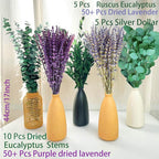 Fortunate Flower 120+ Pcs dried lavender and eucalyptus for Shower, Fresh Eucalyptus Plant Live Lavender Plants for Inside, Real Lavender Flowers Bundles Bouquet Dried Eucalyptus Stems Leaves for Vase