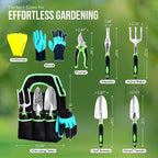 8 PCS Gardening Tools Set with Bag | Heavy-Duty Rust-Proof Hand Tools, Plastic Handles, 15 Plant Tags Included | Garden Tools, Gardening Essentials, Garden Supplies Gift for Men, Women & Gardeners