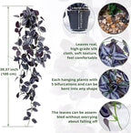 LOYWREE 3Pack Small Fake Hanging Purple Plant Artificial Potted Plants Indoor 39-in Long Faux Dark Black Vine Plant for Shelf Home Office and Outdoor Garden Decor (Black Pot)