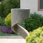 Glitzhome Outdoor Water Fountain with LED Light, Modern Spiral Tiered Outdoor Fountain with Stone Planter, Curved Freestanding Waterfall Fountains for Garden Patio Deck Porch, 40”H