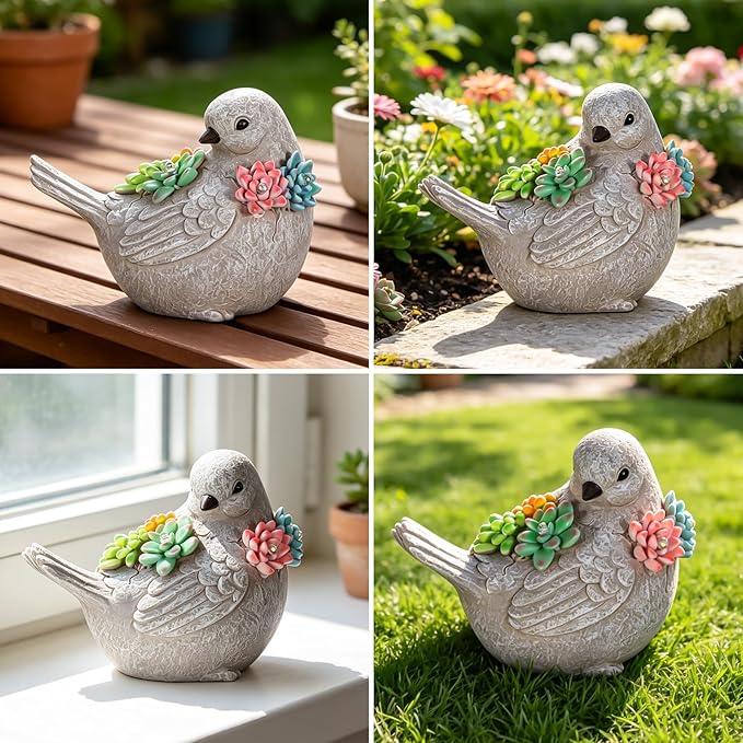 mocosa Solar Garden Statues Bird and LED Lights Birthday Gifts for Women Mom Grandma Solar Outdoor Cat Decor for Outside,Outdoor Solar Lights for Yard, Garden and Patio, Unique Gift for Women