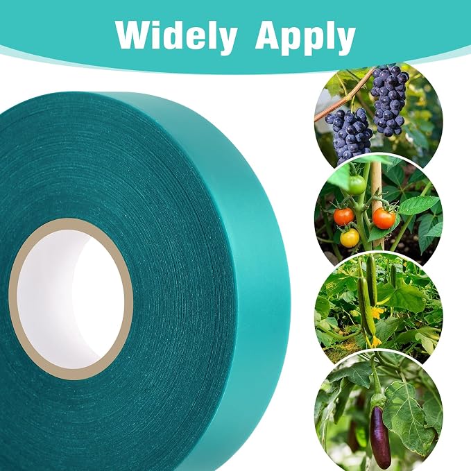Prudiut 300FT Stretch Tie Tape Roll, 1'' Plant Tape Green Stretch Garden Tie, Thick Sturdy Tree Nursery Tapes Vinyl Stake Ribbon Support for Indoor Outdoor Patio Plant, Tree, Vegetables, Branches