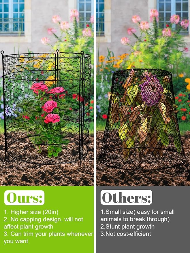 Kalolary 10 Packs Plant Protectors from Animals, 20'' x 14 Large Wire Plant Cage Metal Garden Plant Protection Chicken Wire Cloche with Stakes for Keeping Bunny Squirrels & Pets Out