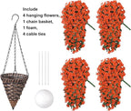 Artificial Fake Hanging Flowers Plants Baskets for Outdoor Outside, Faux Silk Orange Daisy Mums Trailing Vines in Planter Realistic UV Resistant for Balcony Porch Decor