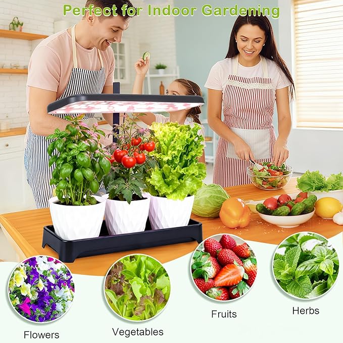 Indoor Herb Garden with Grow Light, Full Spectrum LED Planter for Kitchen Herbs & Houseplants, Height Adjustable Indoor Growing System for Home & Apartment Decor (Not Pots) (Black, 16.5*6.5*4 inch)
