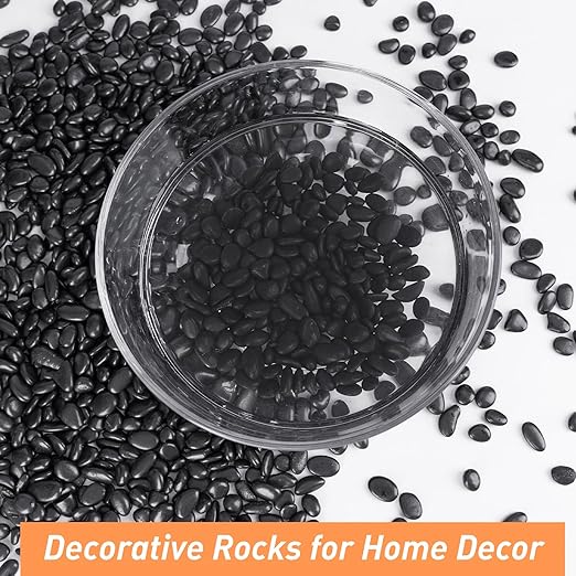 Pulovin 10 lbs Black Pebbles for Indoor Plants, Succulent, Bamboo, Vase, 3/8" Plant Rocks for Pots Indoor, Small River Rocks Decorative Pea Gravel, Highly Polished