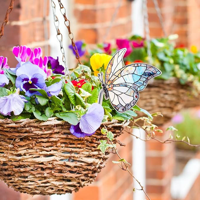 2PCS Glass Butterfly Monarch Suncatcher for Pot Plant Decoration, Acrylic Butterfly Garden Stake Decor Butterflies Catcher for Indoor Outdoor Patio Plant Pot Yard Art Décor