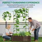 SUNYRISY Galvanized Raised Garden Bed with 71in Arch Trellis for Climbing Plants, Outdoor Planter Box with Climbing Net for Gardening Flowers Vegetables Fruits Herbs, Wood Grain