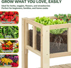 Raised Garden Bed Outdoor with Shelf, 43.7''x23.2''x30.7''Wood Planter Box with Transparent Window, Drainage Holes, Liner, Garden Beds Flower Stand for Balcony Kitchen, Gift for Gardening