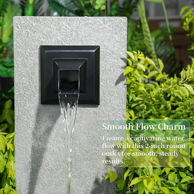 Square 316 Stainless Steel Water Fountain Spout, Outdoor Spillway Scupper with Integrated Spray Baffle, Unique Emitter Water Feature Decor for Patios, Pools, Courtyards, Water Walls(Black)