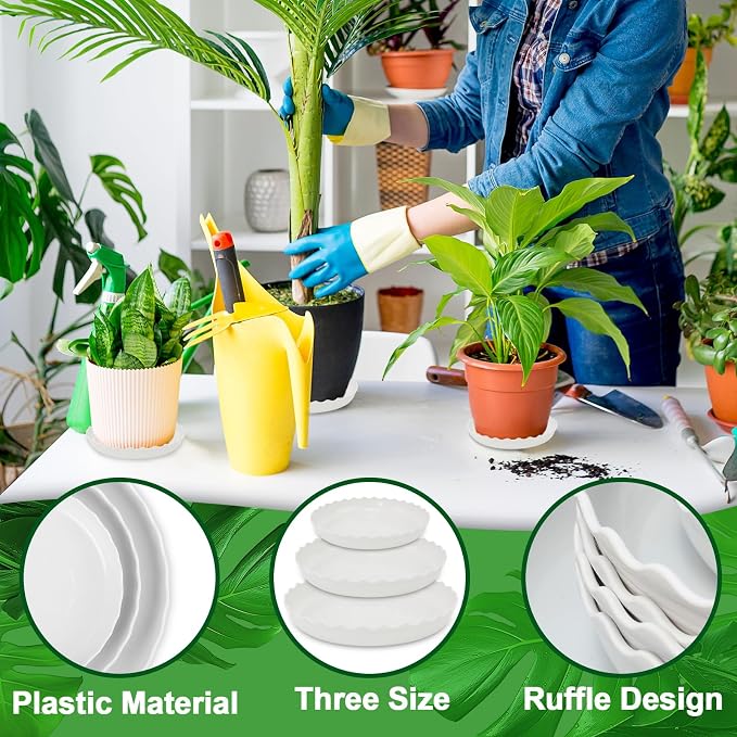 12 Packs Wave Plant Saucer - Plastic Flower Pot Drip Trays/Durable Heavy Duty White Planter Water Tray for Indoor and Outdoor Garden(6/8/10 inch)