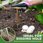 Haliaeetus Dibbler Gardening Tool with 5'' Measuring Scale, Easy to Grip L-Shaped Wood Handle Dibbler, Stamped Stainless Steel Tip Seed Dibber, 11.3'' Dibber for Sowing Seeds and Planting Seedlings