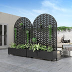 Casaphoria Metal Raised Garden Bed with Trellis and Wheels, 72"x47"x16" Arched Planter Box for Climbing Plants, Vegetables & Vines, Features Drainage Holes and Privacy Screen (Black-Brick)