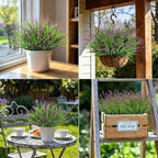 24 Bundles Artificial Plants Flowers Outdoor, Faux Lavender Flowers Fake Monkey Grass UV Resistant Plastic Plant for Porch Garden Patio Window Home Decor, Lotus