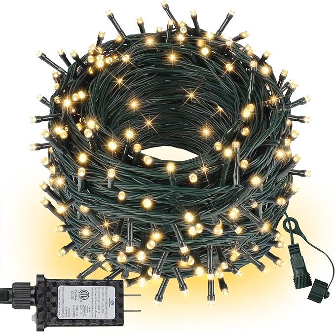 ASENEK Extra Long Christmas Tree Lights 197FT 600 LED Connectable 8 Modes with Timer Decorative String Lights for Xmas Tree Patio Party Warm White
