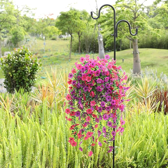Artificial Flowers for Outdoors Spring Decor, 6 Bundles UV Resistant Realistic Faux Silk Hanging Flowers, Fake Plants for Planter Indoor Outside Garden Porch Patio Balcony Yard Farmhouse