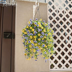 Artificial Hanging Flowers for Outdoors Spring Summer Decoration, 8PCS UV Resistant Silk Fake Hanging Plants for Patio Porch Front Yard Window Garden Indoor Decor(Blue&Yellow,8PCS)
