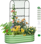 SUNYRISY Galvanized Raised Garden Bed with 71in Arch Trellis for Climbing Plants, Outdoor Planter Box with Climbing Net for Gardening Flowers Vegetables Fruits Herbs, Green
