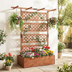 Giantex Raised Garden Bed with Trellis, 72'' Wooden Planter Box Outdoor w/Privacy Screen Roof, Large Vertical Garden Planter w/Drainage Holes for Climbing Plants, Patio Balcony Backyard