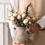 Vanselia Ceramic Flower Vase Home Decor - Farmhouse Table Vases with Handle Living Room Decoration Vintage Decorative Aesthetic for Shelf Coffee Dining Desk House Bookshelf Fireplace (6" Rustic)