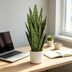 Fake Snake Plant, 27in Artificial Plant with White Pot Realistic Leaves, Low Maintenance Potted Plant for Indoor Decor, No Watering Needed, Perfect for Home, Office & Pet Areas