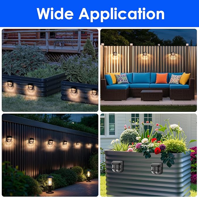 Energetic Solar Powered Garden Lights with Dusk to Dawn Sensors, Magnetic Solar Lights Outdoor, Waterproof, 3000K Warm White, LED Fence Lighting for Planter Raised Beds, FCC, Black, 3 Pack