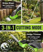 WORKPRO 3.6V Hedge Trimmer Cordless, 3-in-1 Electric Hedge Trimmer & Grass Cutter with 37'' Wheeled Extension Pole, 4.0Ah Removable Battery & Type-C Cable, Lightweight Bush Trimmer for Lawn & Garden