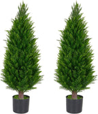 3FT Artificial Topiary Cedar Trees Set of 2 UV Resistant Maintenance-Free Faux Plants for Indoor Outdoor Front Porch Home Garden Decor
