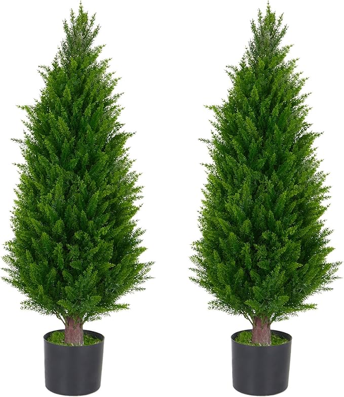 3FT Artificial Topiary Cedar Trees Set of 2 UV Resistant Maintenance-Free Faux Plants for Indoor Outdoor Front Porch Home Garden Decor