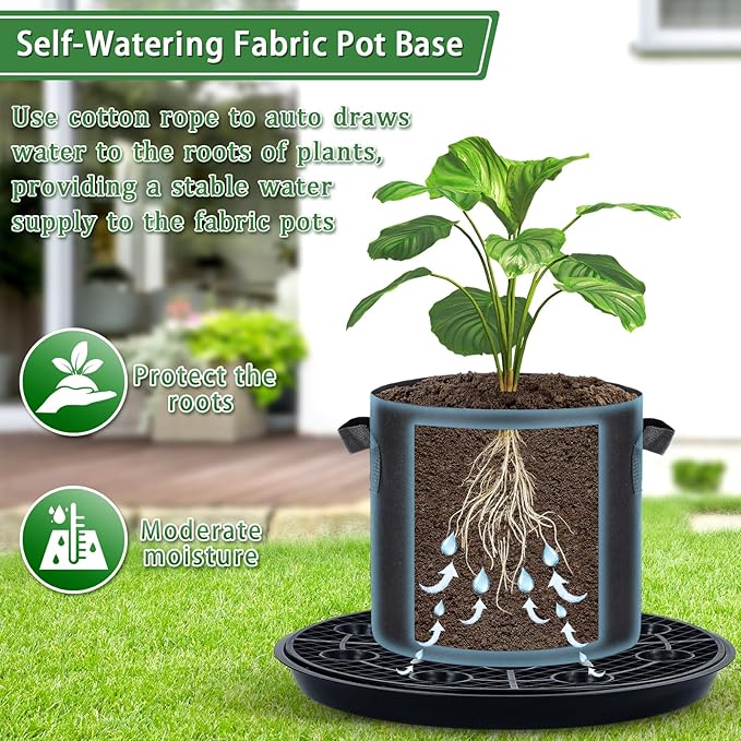 4 Pack 16.5'' Self-Watering Fabric Pot Base - Auto-Irrigation System Plant Saucer for 10 Gallon Fabric Pot, Auto Watering Plant Water Tray Self Watering System for Indoor Greenhouse Grow Tent Garden
