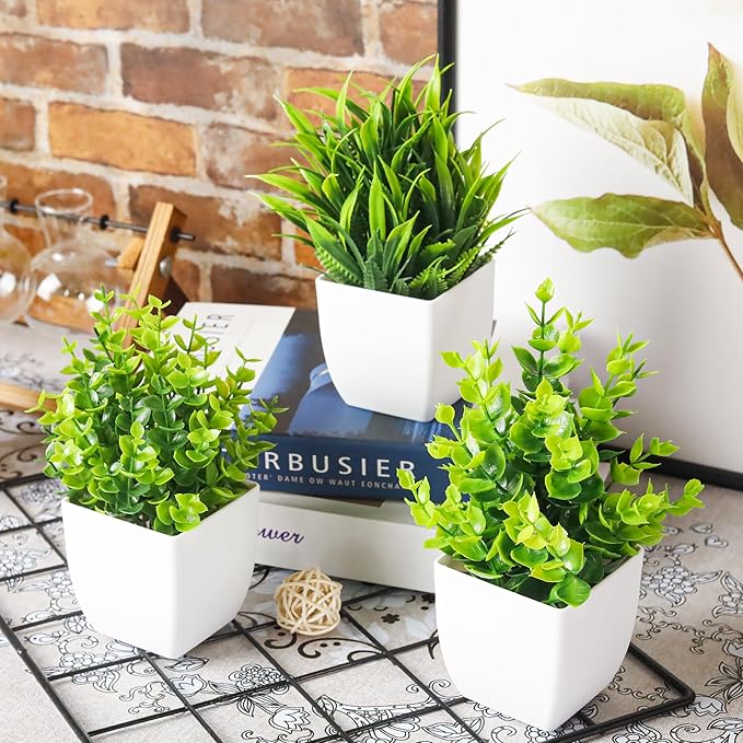 Der Rose 4 Pack Fake Plants Small Artificial Mini Faux Plants Indoor for Room Home Office Shelf Decor