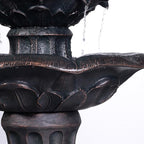 Teamson Home Lily Flower Floor Pedestal 3 Tiered Floor Waterfall Fountain with Pump for Outdoor Patio Garden Backyard Decking, 38 Inch Height, Dark Gray