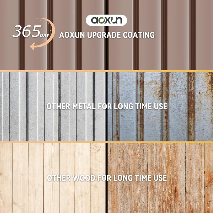 Aoxun 10x12 Shed with Brown Floor Galvanized Steel Outdoor Storage Shed Metal Garden Shed with Moisture-Proof Floor & Ventilation, Sloped Roof for Bike/Generator/Tool Storage (Brown with Floor)