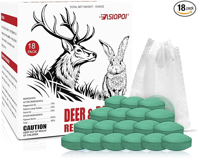 Deer & Rabbit Repellent for Outdoor Plants - Natural Garden Yard Deterrent Balls, Long-Lasting Protection for Trees, Flowers & Vegetables | Pet-Safe,18 PCS