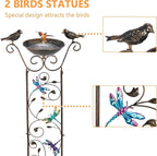 LEWIS&WAYNE Garden Trellis Bird Bath Outdoor, 40 Inch Antique Iron Garden Plant Trellis Decorative with Dragonfly and Detachable Drinking Basin Bowl, Free Standing BirdBath Birdfeeder Station