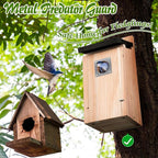 Dreyoo 2 Pack Bluebird Box Houses for Outside,1-1/2'' Entrance Hole Wooden Bird Houses with Metal Guard, Secure Latch,Fledgling Grooves,Air Vents for Bluebird Wren Swallow(Dark Wood)