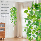 LOYWREE 1 Pack Artificial Hanging Plant Kit with Pot and Hanger - 39" Long Fake Pothos Vines - Hanging Potted Faux Plant Indoor for Wall Ceiling Bedroom Bathroom Living Room Home Decor (White Pot)