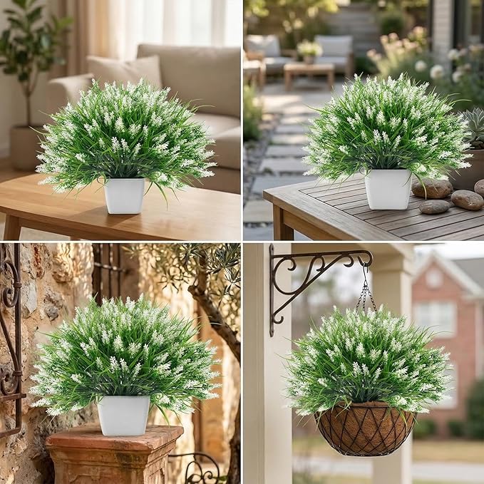 22 Pcs Artificial Outdoor Flowers Fake Outdoor Plants Monkey Grass with Red Flowers for Pot Decor for Window Garden Patio Hanging Planter Pathway Front Porch (22, White)