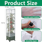 2 Pcs Garden Bird Netting Plant Cover for Square Tomato Cage, 78.7" x 21.6" Insect Bird Barrier Tomato Cage Net with Zipper & Drawstring, Tomato Trellis Netting Protection Cover for Protecting Plants