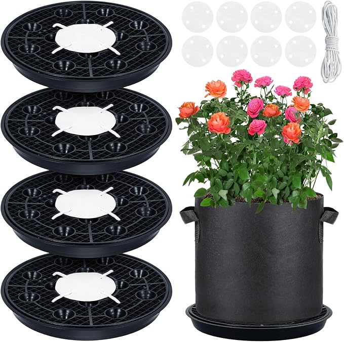 4 Pack 16.5'' Self-Watering Fabric Pot Base - Auto-Irrigation System Plant Saucer for 10 Gallon Fabric Pot, Auto Watering Plant Water Tray Self Watering System for Indoor Greenhouse Grow Tent Garden