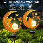 ZNYCYE Solar Garden Decor Outdoor Statue, 2 Pack Moon Fairy Garden Figurines with Cat&Dog Design Birthday Gifts for Mom Women Grandma Solar Stake Lights for Patio, Yard, Lawn, Pathway (Warm White)