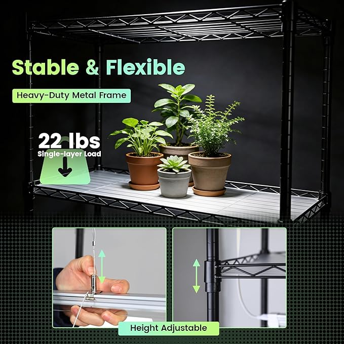 WORTH Mini Greenhouse with 18W T8 Grow Lights & Thermo-Hygrometer 27"x15"x70" Smart Indoor Grow Tent with Black Oxford Fabric Cover Plant Stand with Casters & Ventilation Flaps for Seed Starting