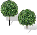 25.6" Artificial Boxwood Topiary Ball Trees: 2 Pack Fake Shrubs with Spike – UV Resistant & Fade Resistant Faux Bushes, Evergreen Spring Artificial Plants for Outdoor Indoor Front Porch Garden