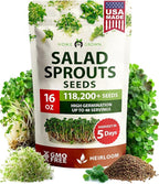 HOME GROWN Premium Sprouting Seeds Mix - Microgreens 118,200 Seeds for Indoor Growing - Non-GMO Broccoli, Alfalfa, Radish, Clover Sprouts Seed - 16oz Resealable Pack for Healthy Salad & Juicing