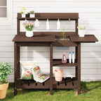 SERWALL Outdoor Potting Bench with Removeable Sink,Rot-Resistant HDPE Potting Table for Outside Gardening, All Weather Use - Coffee