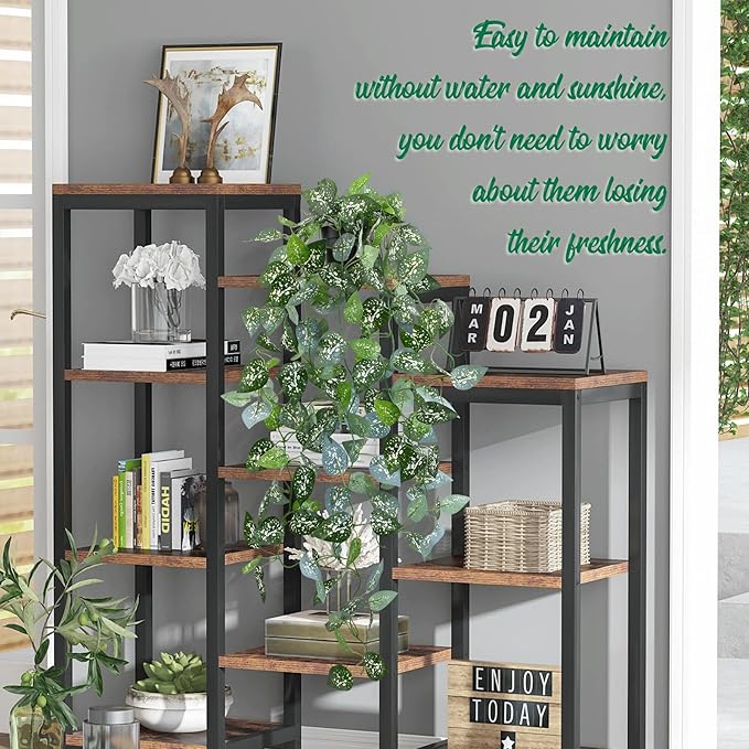 LOYWREE 39-in Long Fake Hanging Plant with Pot Faux Pothos Artificial Potted Plants Small Faux Ivy Vine Plant for Indoor Outdoor Aesthetic Office Living Room Shelf Decor (Black Pot)