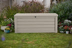 Keter Westwood 150 Gallon Resin Large Outdoor Storage Box for Patio Furniture, Outdoor Cushions, Garden Tools and Pool Floats, Beige