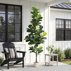 Artificial Fiddle Leaf Fig Tree 7FT with Planter Faux Trees Indoor Tall Artificial Tree, Stable Base, 128 Realistic Leaves, for Indoor/Outdoor Home Office Living Room Decor, Housewarming Gift