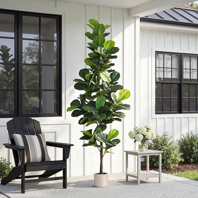 Artificial Fiddle Leaf Fig Tree 7FT with Planter Faux Trees Indoor Tall Artificial Tree, Stable Base, 128 Realistic Leaves, for Indoor/Outdoor Home Office Living Room Decor, Housewarming Gift